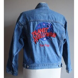 Vtg 90s Planet Hollywood San Diego 12 Women S Cropped Denim Jean Jacket
